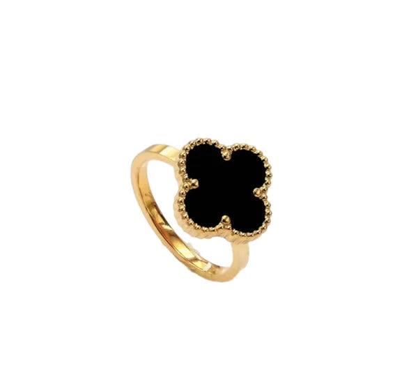 Stainless steel Black and white Clover Ring (Adjustable)