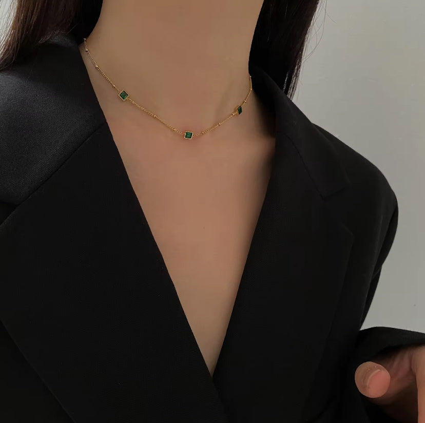 Emerald Green Square Stone Necklace