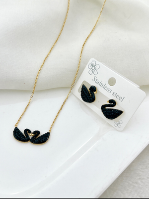 Stainless Swan Earring And Necklace Set
