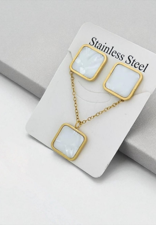 Square shape White Stainless steel Set