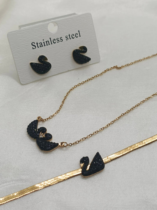 Black Swan Set with Snake Chain Bracelet