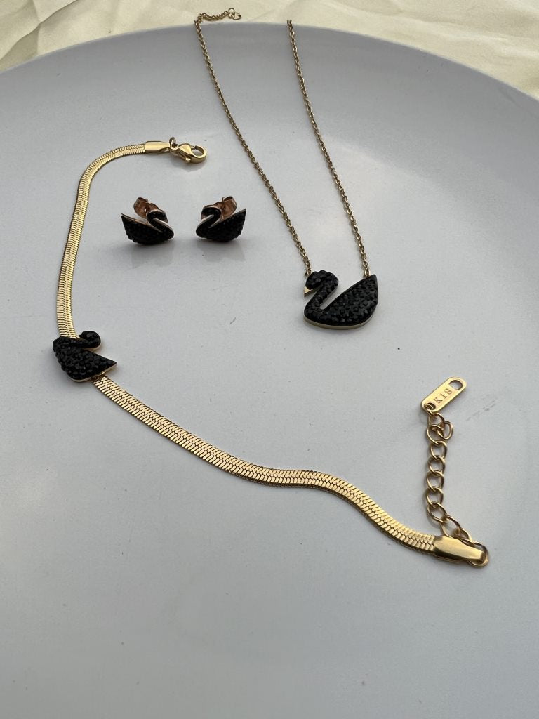 Black Swan Set with Snake Chain Bracelet