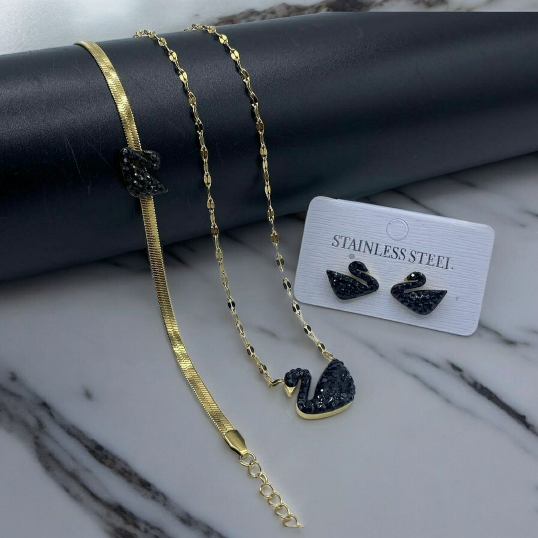 Black Swan Set with Snake Chain Bracelet