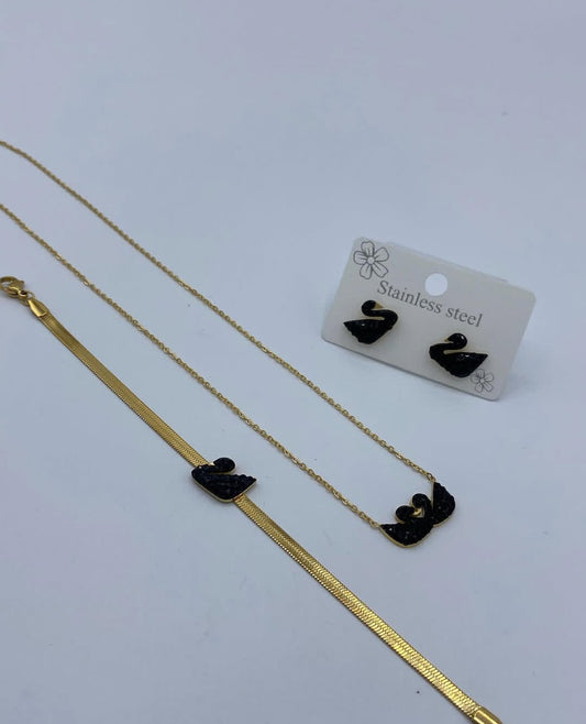 Black Swan Set with Snake Chain Bracelet