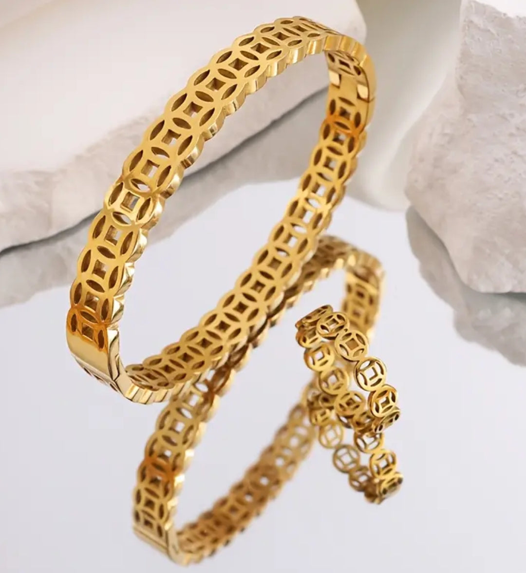 Bracelet and Ring, 2pcs Set, Stainless Steel Coin