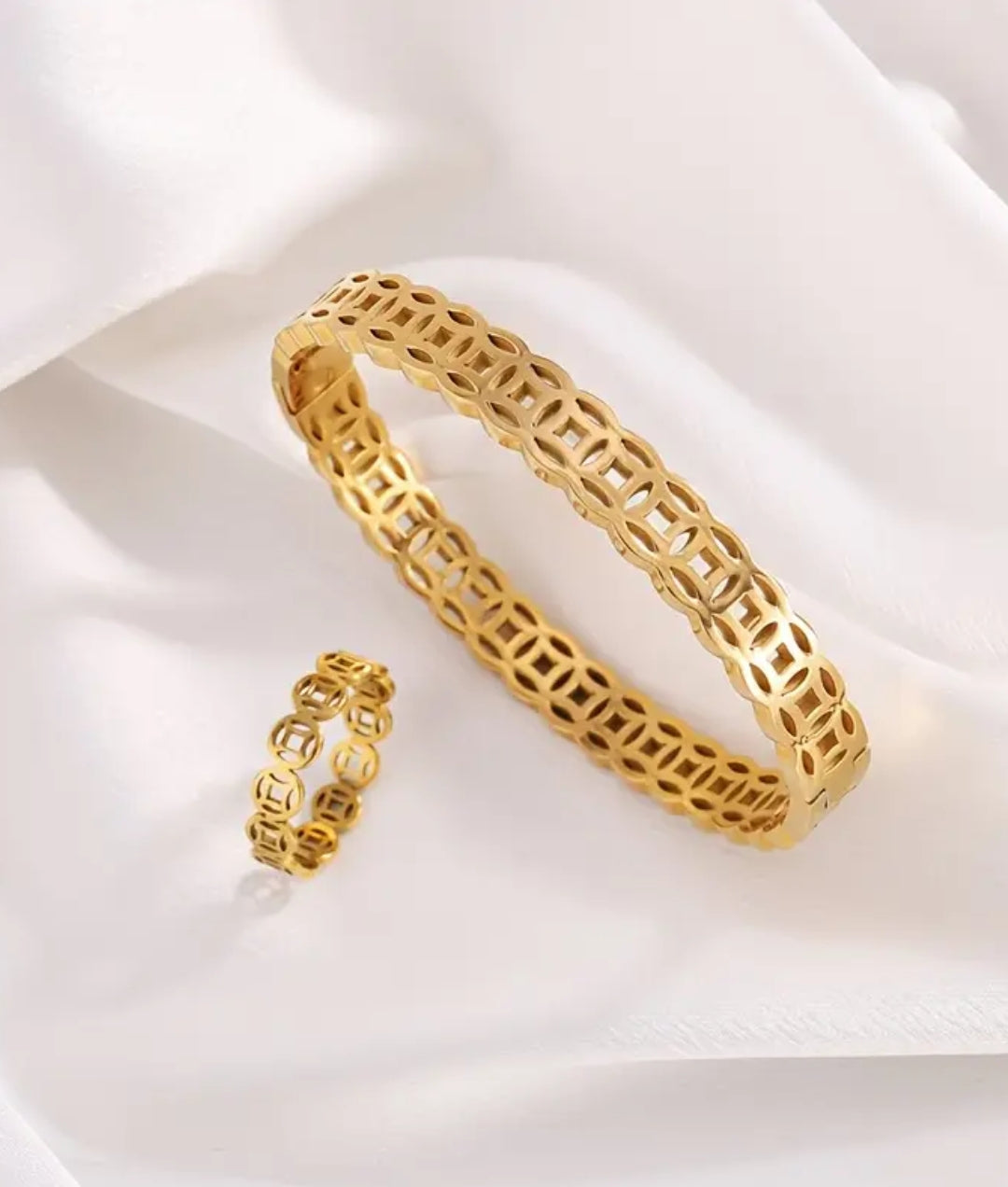 Bracelet and Ring, 2pcs Set, Stainless Steel Coin