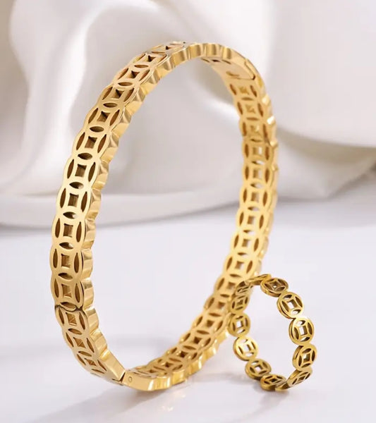 Bracelet and Ring, 2pcs Set, Stainless Steel Coin