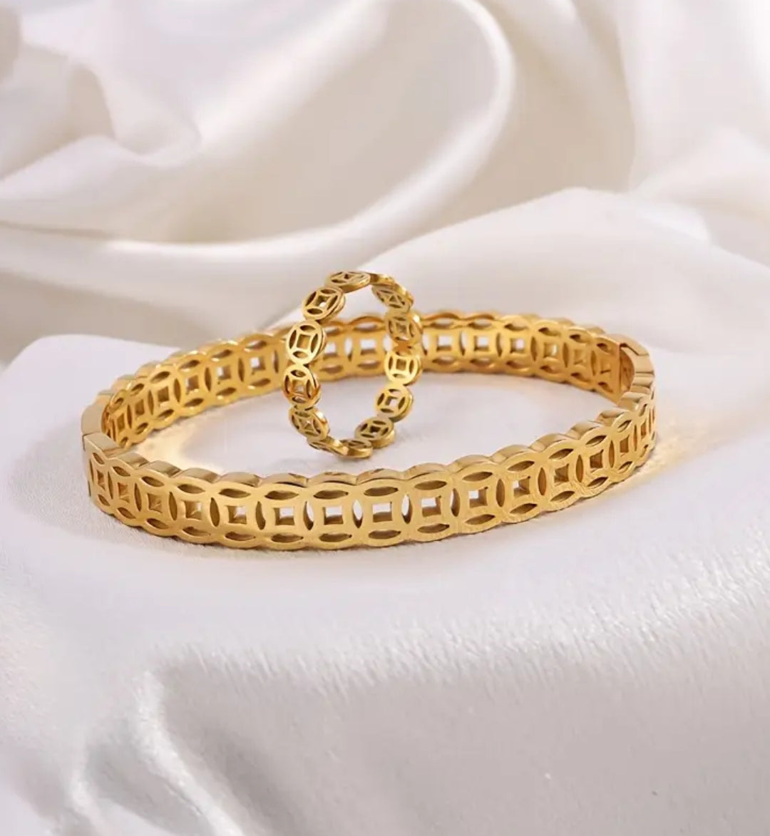 Bracelet and Ring, 2pcs Set, Stainless Steel Coin