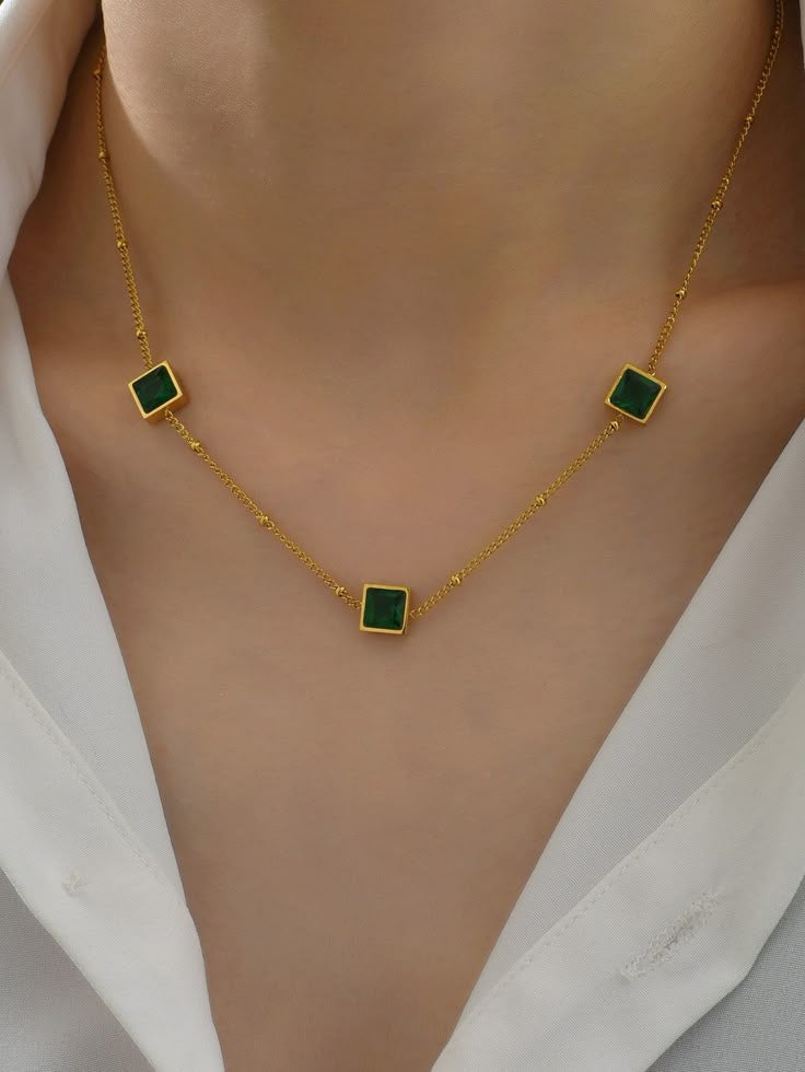 Emerald Green Square Stone Necklace