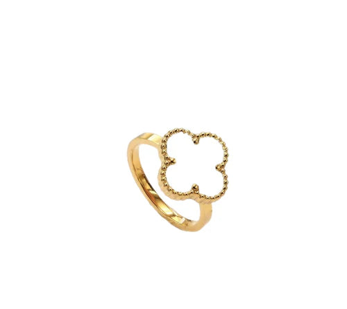 Stainless steel Black and white Clover Ring (Adjustable)