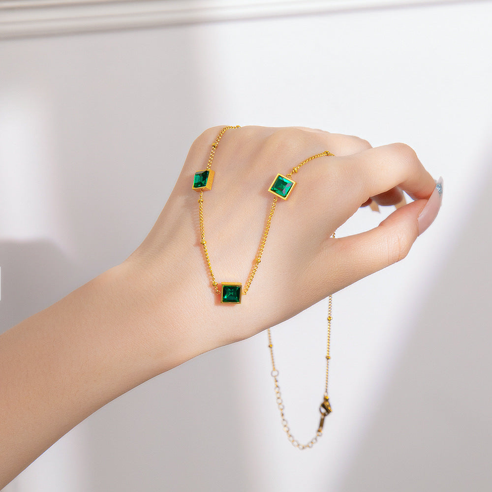 Emerald Green Square Stone Necklace