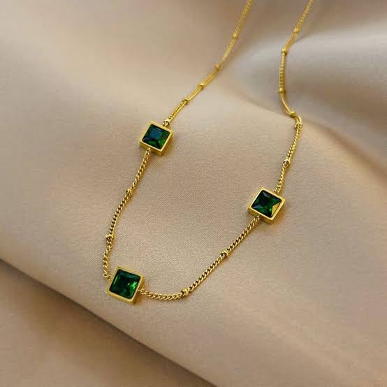 Emerald Green Square Stone Necklace