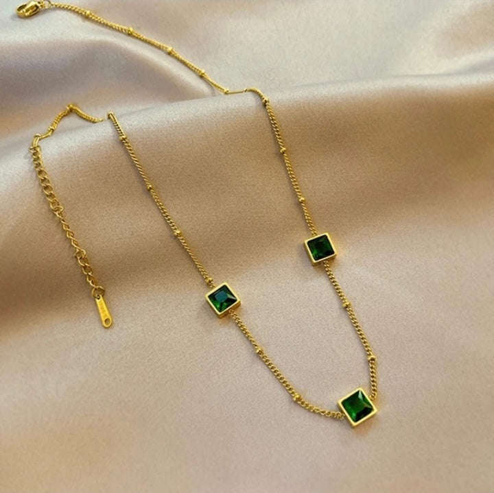 Emerald Green Square Stone Necklace