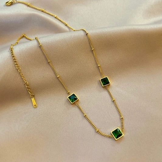 Emerald Green Square Stone Necklace