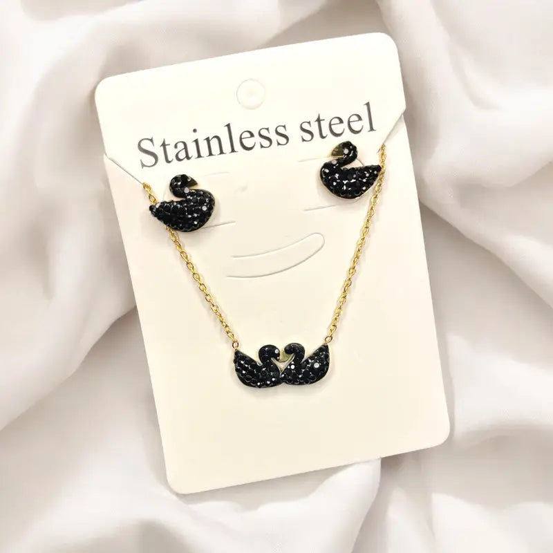 Stainless Swan Earring And Necklace Set