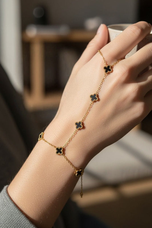 Noir Clover Hand Bracelet |  hand Chain