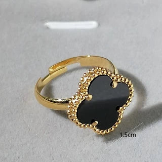 Stainless steel Black and white Clover Ring (Adjustable)