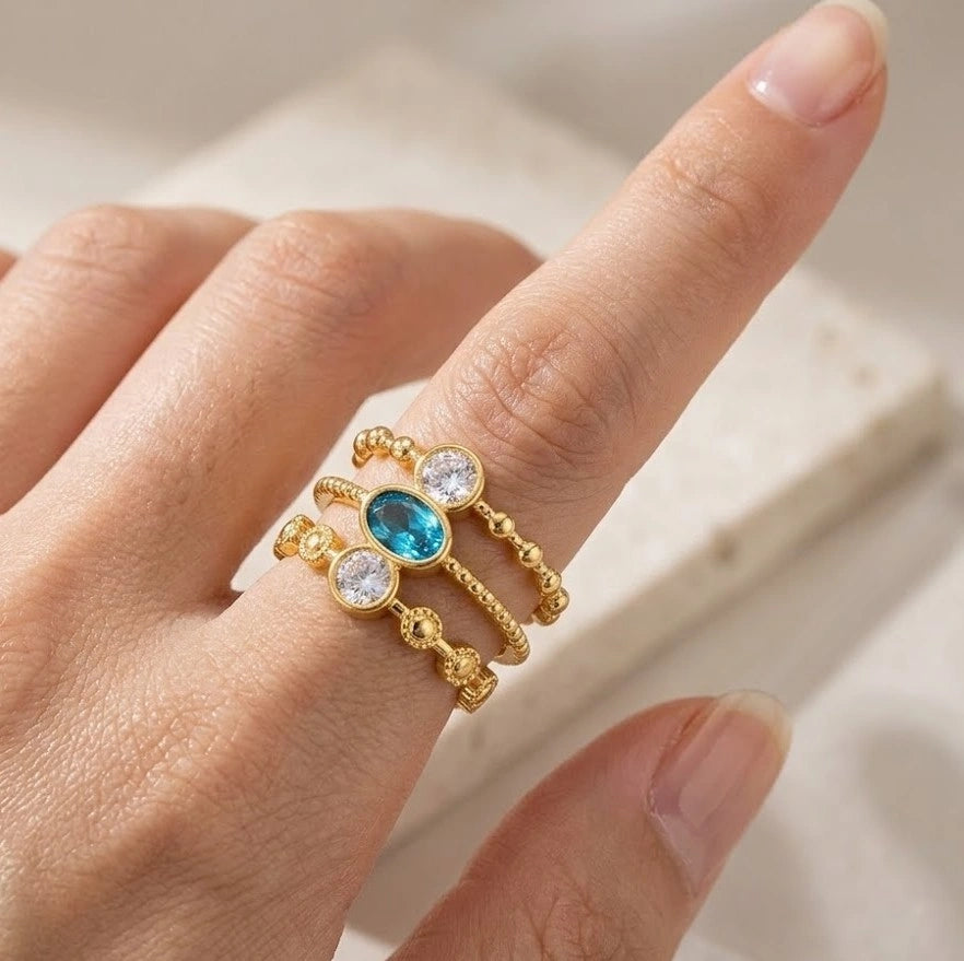 Triple Band Blue Stone Ring