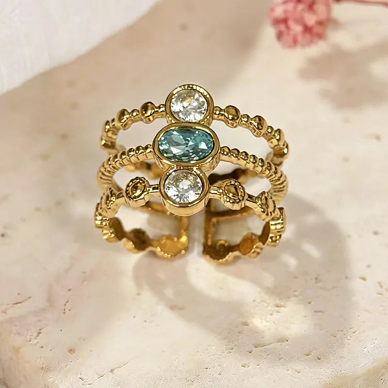 Triple Band Blue Stone Ring