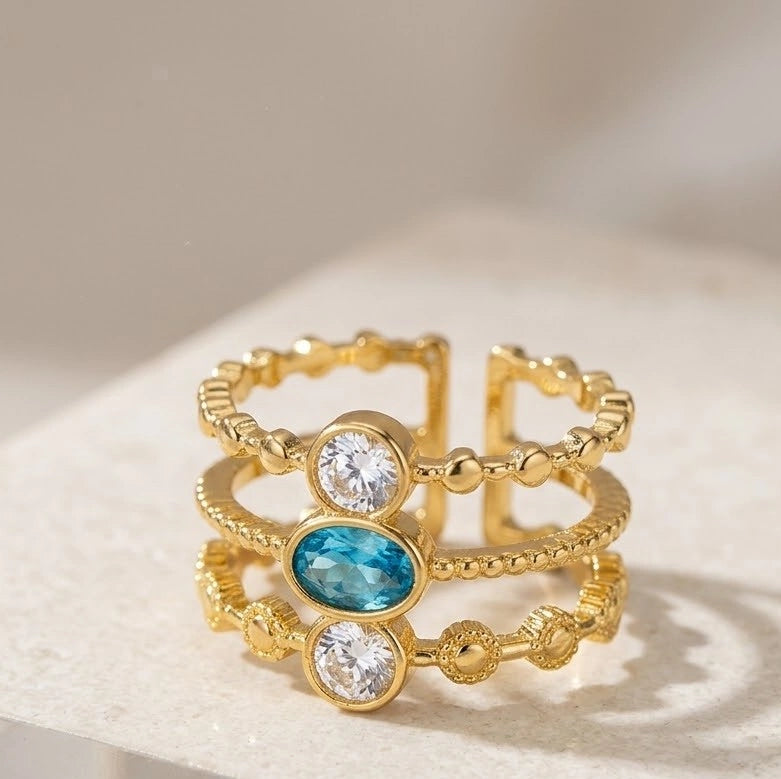 Triple Band Blue Stone Ring