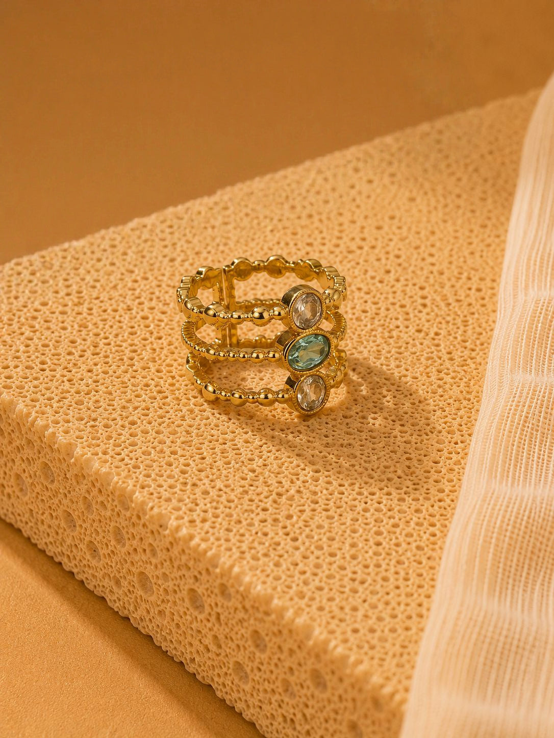 Triple Band Blue Stone Ring
